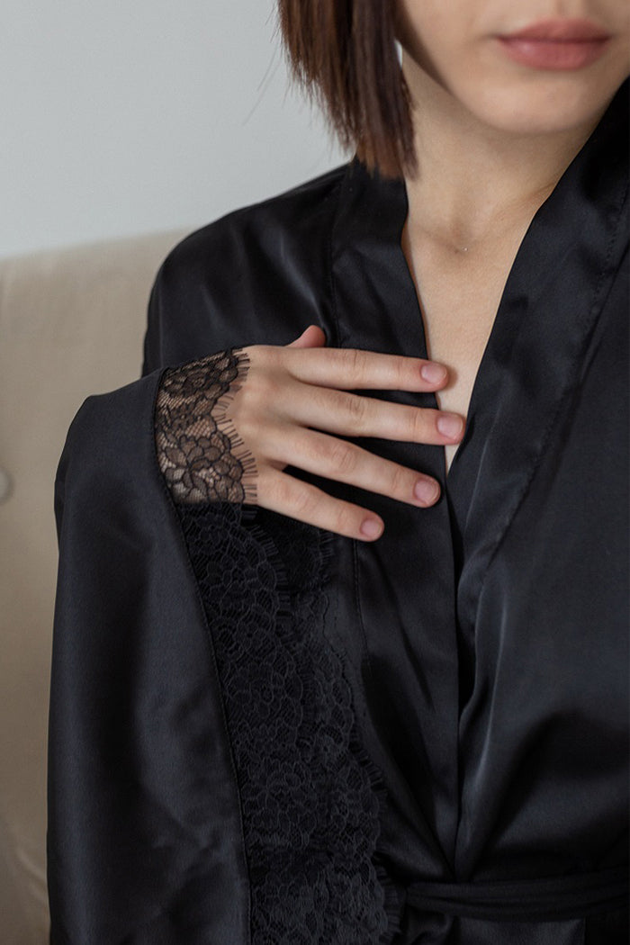 Flared Robe with French Lace