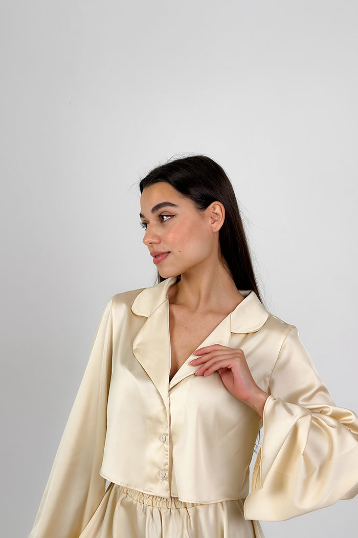 Silk Pajama Set with Shirt and Shorts – Joy